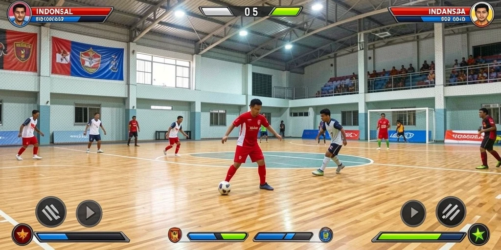 Pemain berinteraksi dengan objek dan musuh di sekitar.